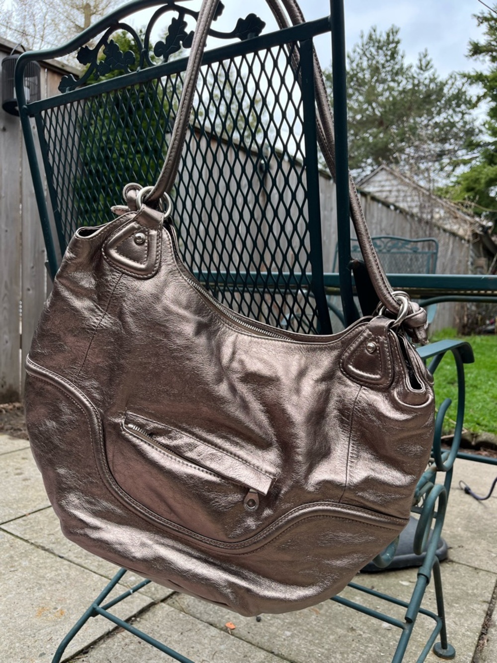 Metallic Silver Leather Shoulder Bag for Women
